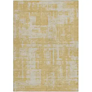 Photo of Gold And Gray Abstract Washable Indoor Outdoor Area Rug