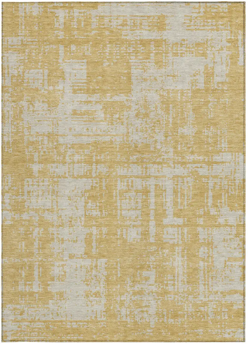 Gold And Gray Abstract Washable Indoor Outdoor Area Rug Photo 6