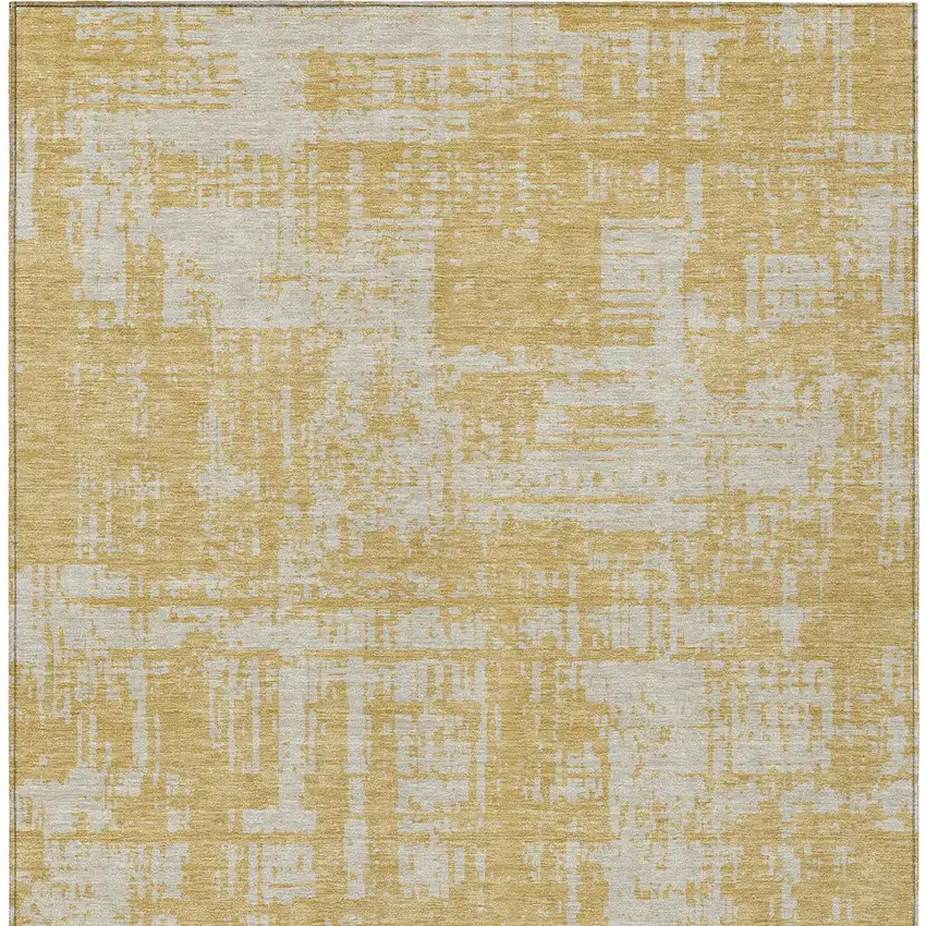 Gold And Gray Abstract Washable Indoor Outdoor Area Rug Photo 6