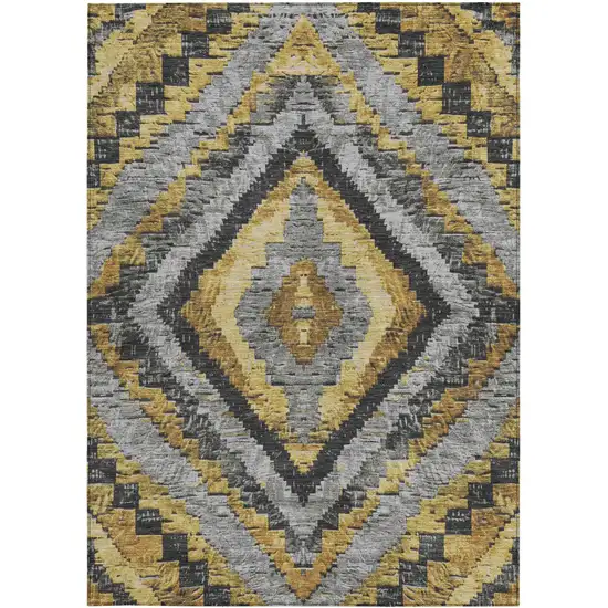Gold And Gray Aztec Washable Indoor Outdoor Area Rug Photo 4