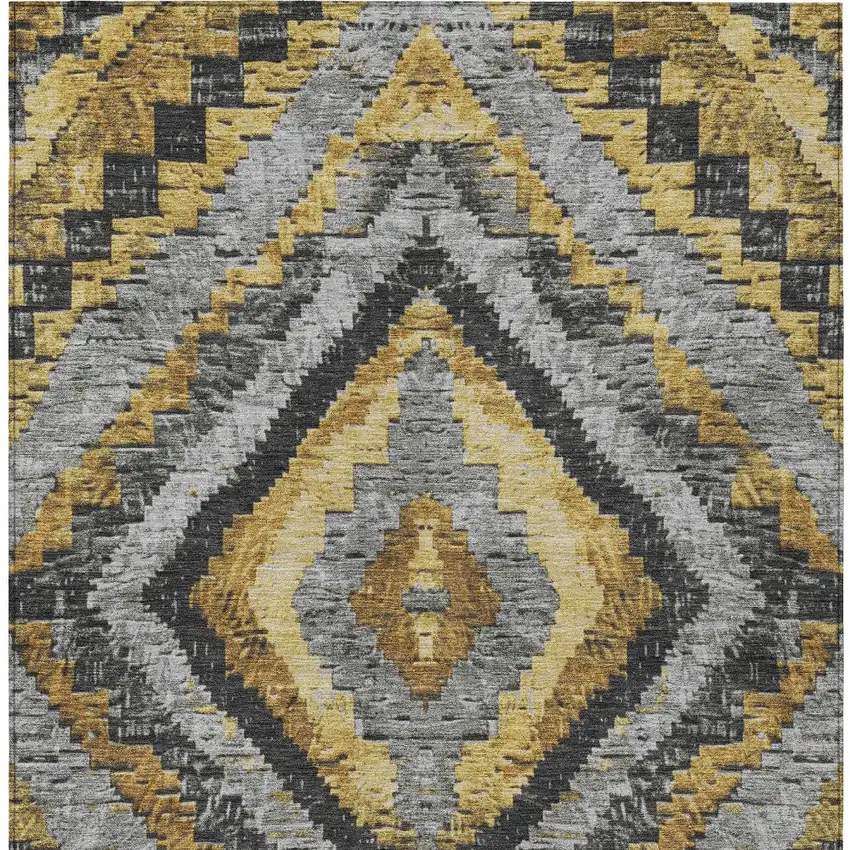 Gold And Gray Aztec Washable Indoor Outdoor Area Rug Photo 9