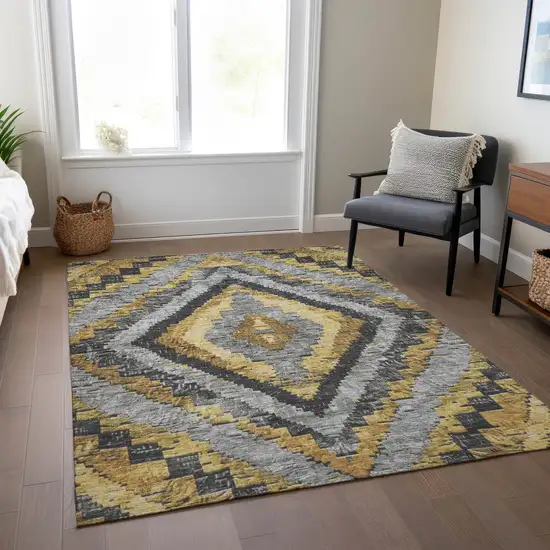 Gold And Gray Aztec Washable Indoor Outdoor Area Rug Photo 7
