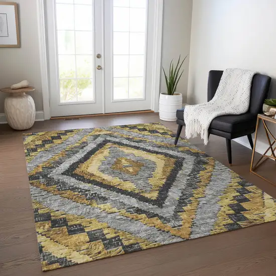 Gold And Gray Aztec Washable Indoor Outdoor Area Rug Photo 6