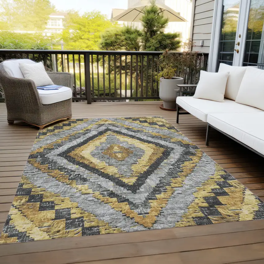 Gold And Gray Aztec Washable Indoor Outdoor Area Rug Photo 8