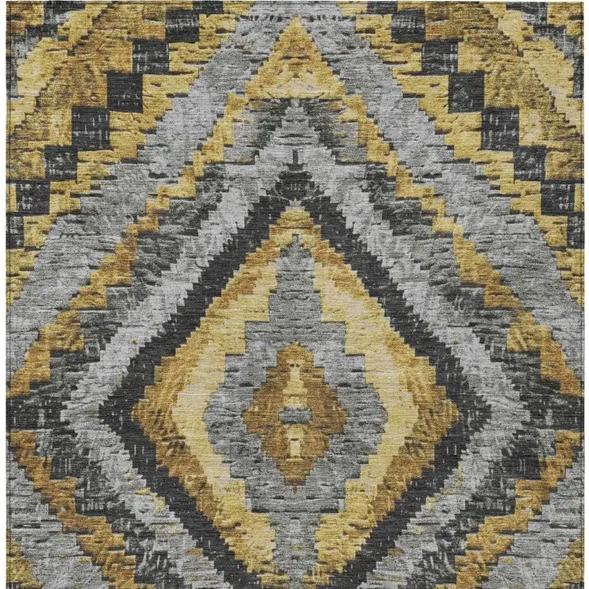Gold And Gray Aztec Washable Indoor Outdoor Area Rug Photo 3