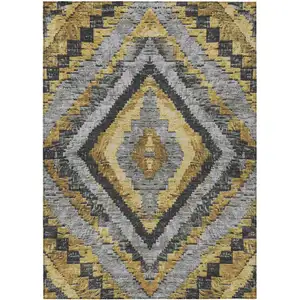 Photo of Gold And Gray Aztec Washable Indoor Outdoor Area Rug