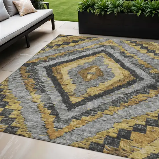 Gold And Gray Aztec Washable Indoor Outdoor Area Rug Photo 2