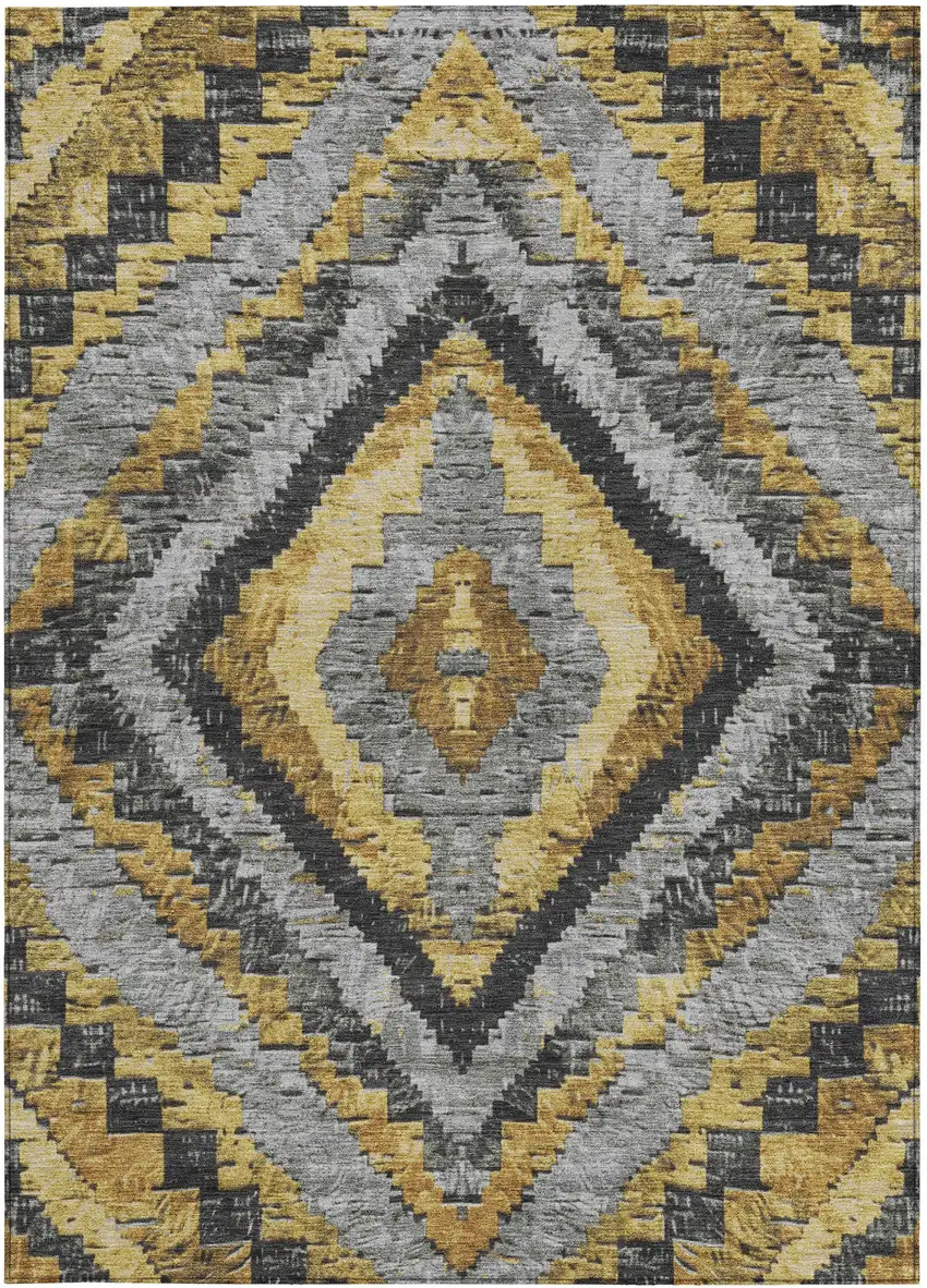 Gold And Gray Aztec Washable Indoor Outdoor Area Rug Photo 3
