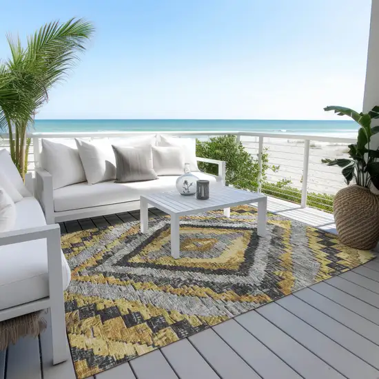 Gold And Gray Aztec Washable Indoor Outdoor Area Rug Photo 5