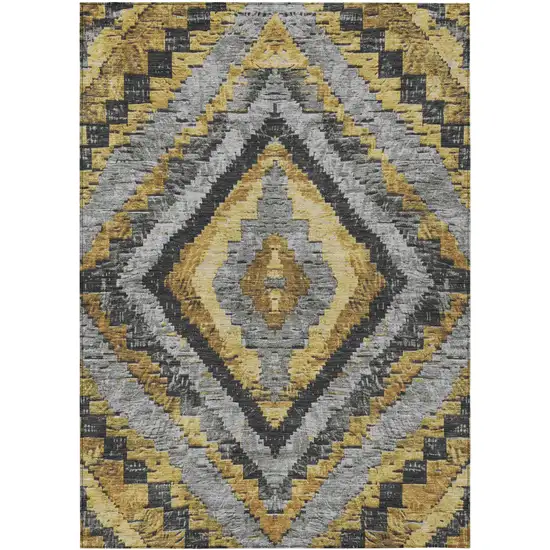 Gold And Gray Aztec Washable Indoor Outdoor Area Rug Photo 1