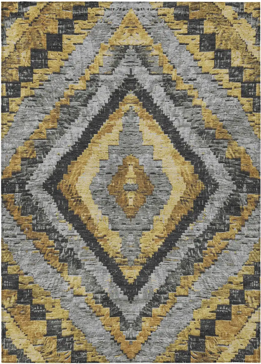 Gold And Gray Aztec Washable Indoor Outdoor Area Rug Photo 1