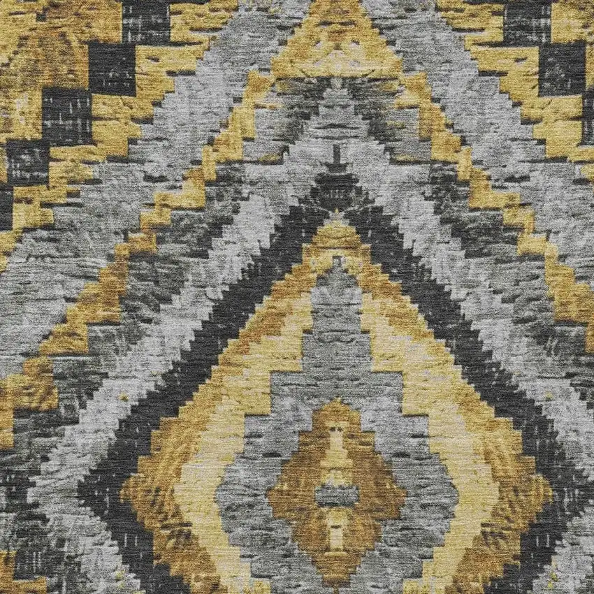 Gold And Gray Aztec Washable Indoor Outdoor Area Rug Photo 4