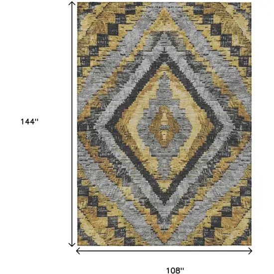 Gold And Gray Aztec Washable Indoor Outdoor Area Rug Photo 9