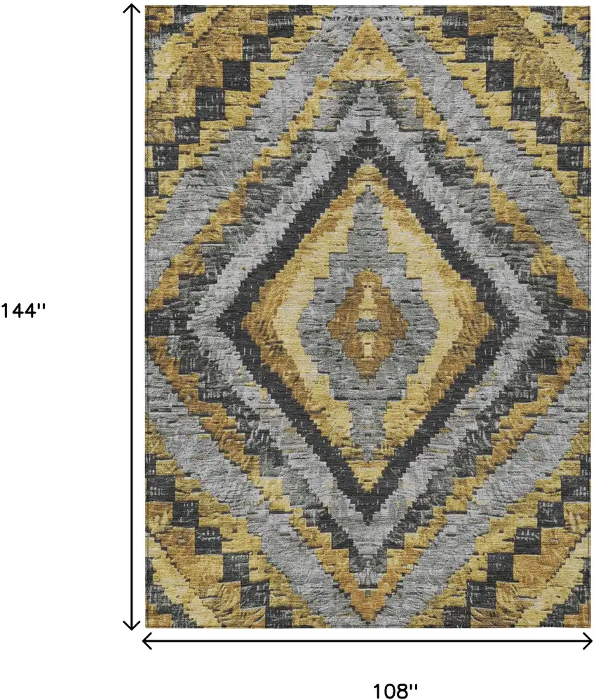 Gold And Gray Aztec Washable Indoor Outdoor Area Rug Photo 9