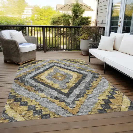 Gold And Gray Aztec Washable Indoor Outdoor Area Rug Photo 8