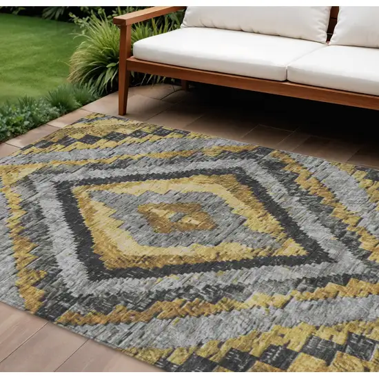 Gold And Gray Aztec Washable Indoor Outdoor Area Rug Photo 2
