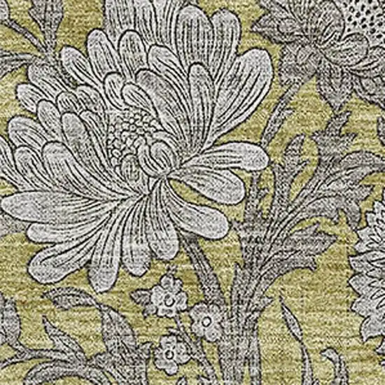 Gold And Gray Floral Washable Area Rug With UV Protection Photo 2