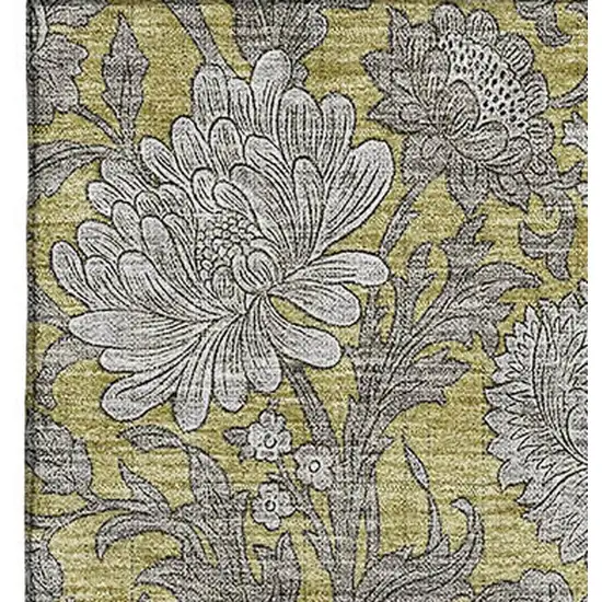 Gold And Gray Floral Washable Area Rug With UV Protection Photo 3