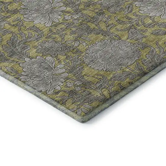 Gold And Gray Floral Washable Area Rug With UV Protection Photo 7
