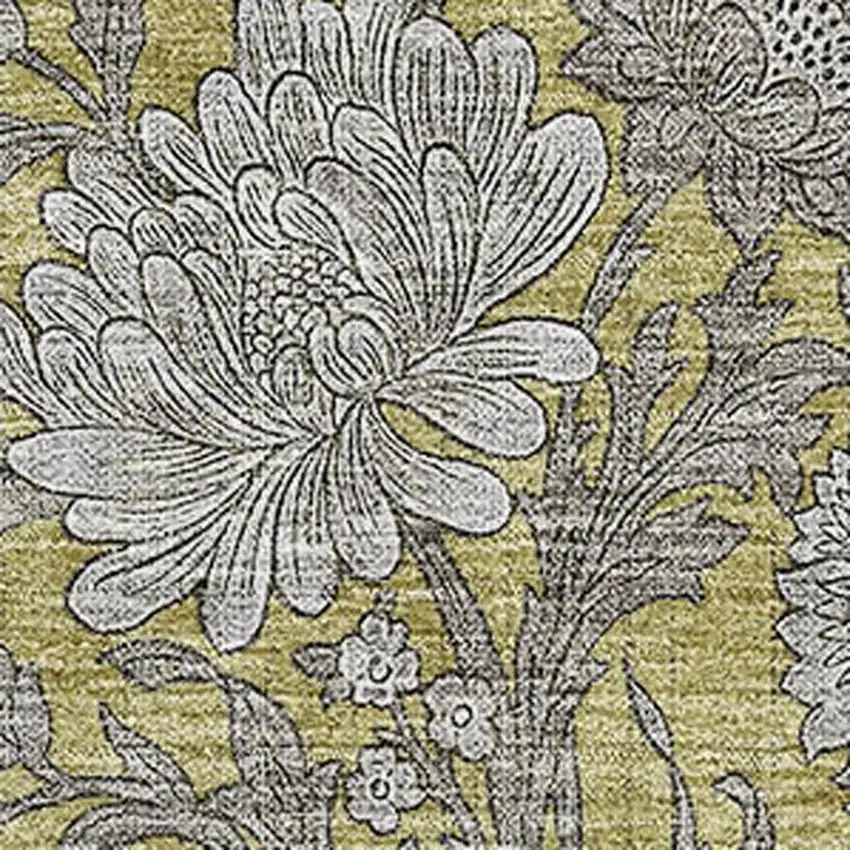 Gold And Gray Floral Washable Area Rug With UV Protection Photo 2