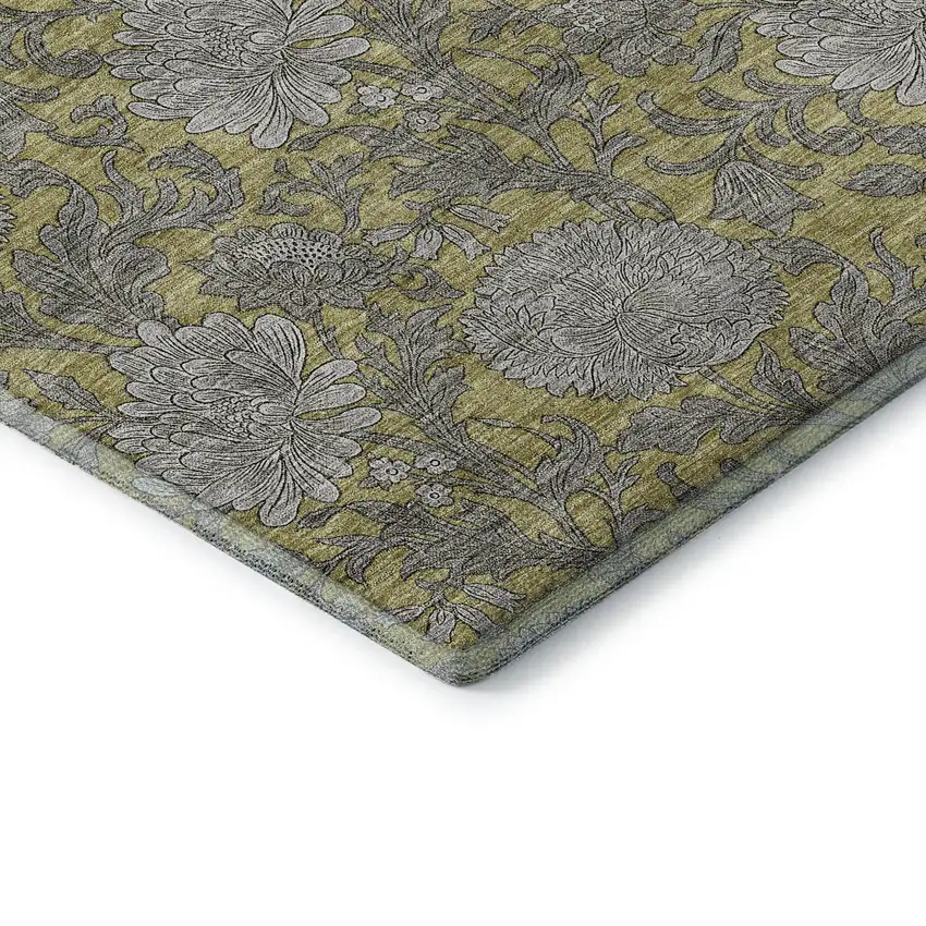 Gold And Gray Floral Washable Area Rug With UV Protection Photo 6