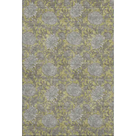 Gold And Gray Floral Washable Area Rug With UV Protection Photo 1
