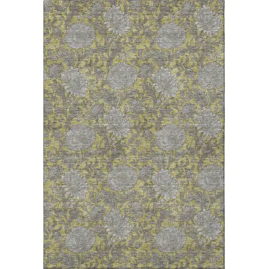 Gold And Gray Floral Washable Area Rug With UV Protection Photo 2