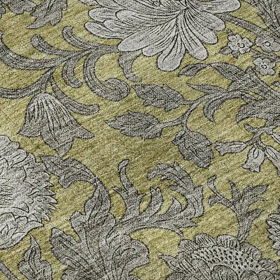 Gold And Gray Floral Washable Area Rug With UV Protection Photo 8