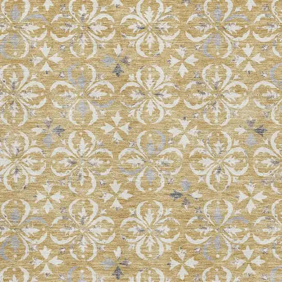 Gold And Gray Floral Washable Area Rug With UV Protection Photo 2