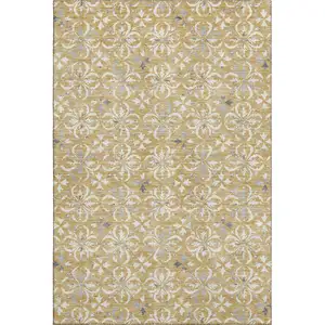 Photo of Gold And Gray Floral Washable Area Rug With UV Protection