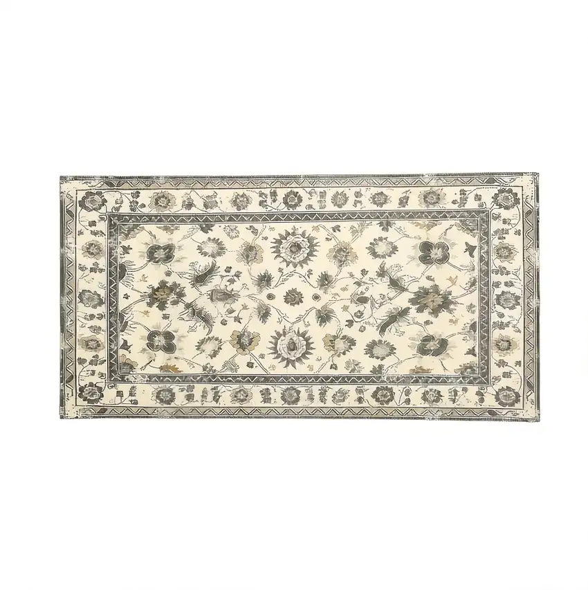 Gold And Gray Floral Washable Area Rug Photo 2