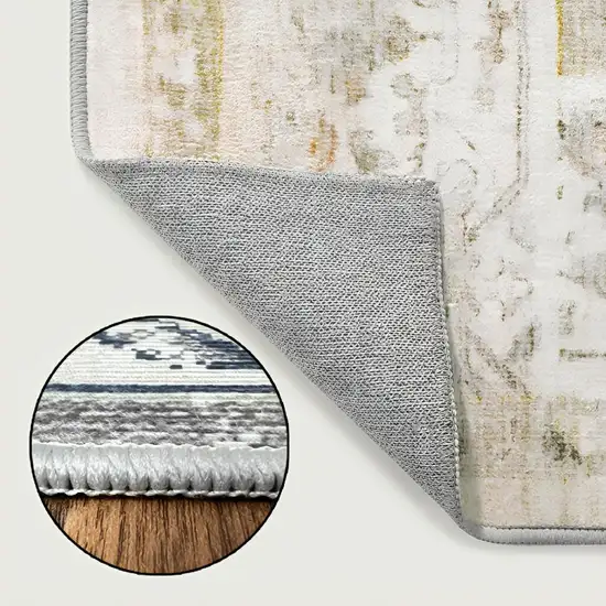 Gold And Gray Floral Washable Area Rug Photo 3
