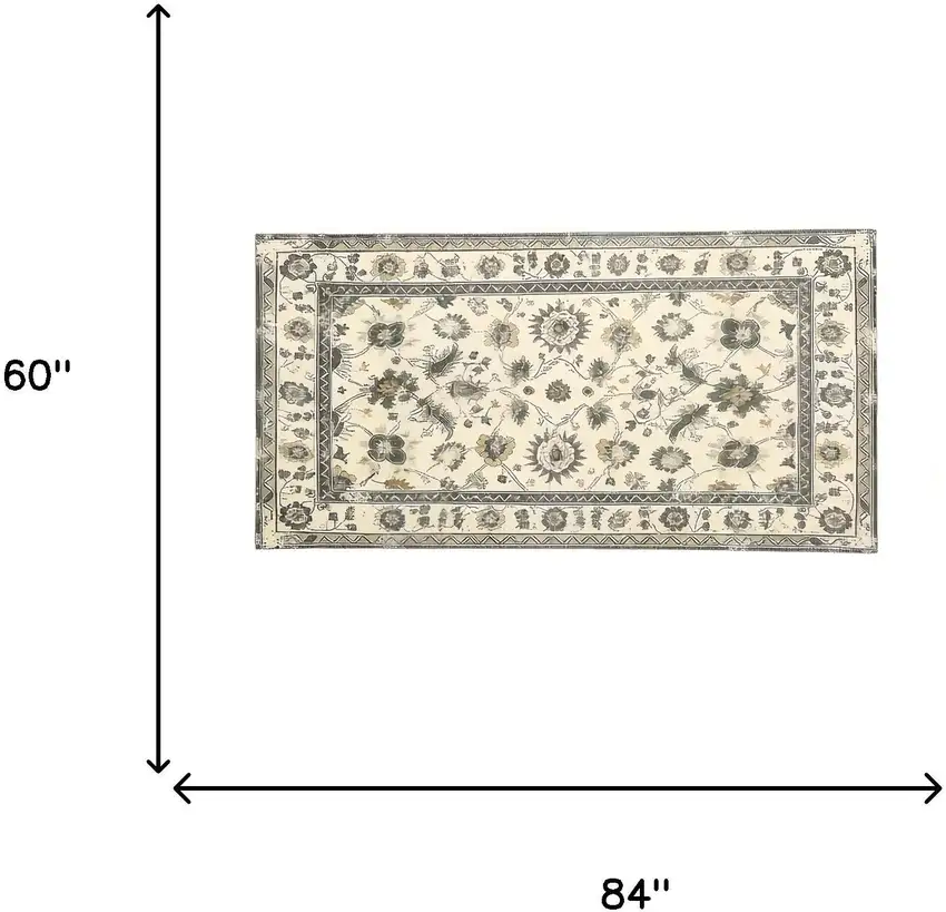 Gold And Gray Floral Washable Area Rug Photo 4