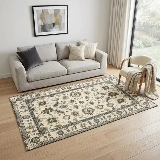 Gold And Gray Floral Washable Area Rug Photo 1
