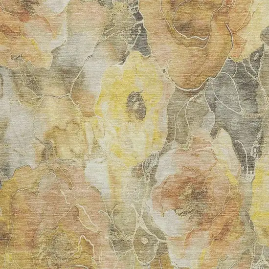 Gold And Gray Floral Washable Indoor Outdoor Area Rug Photo 3