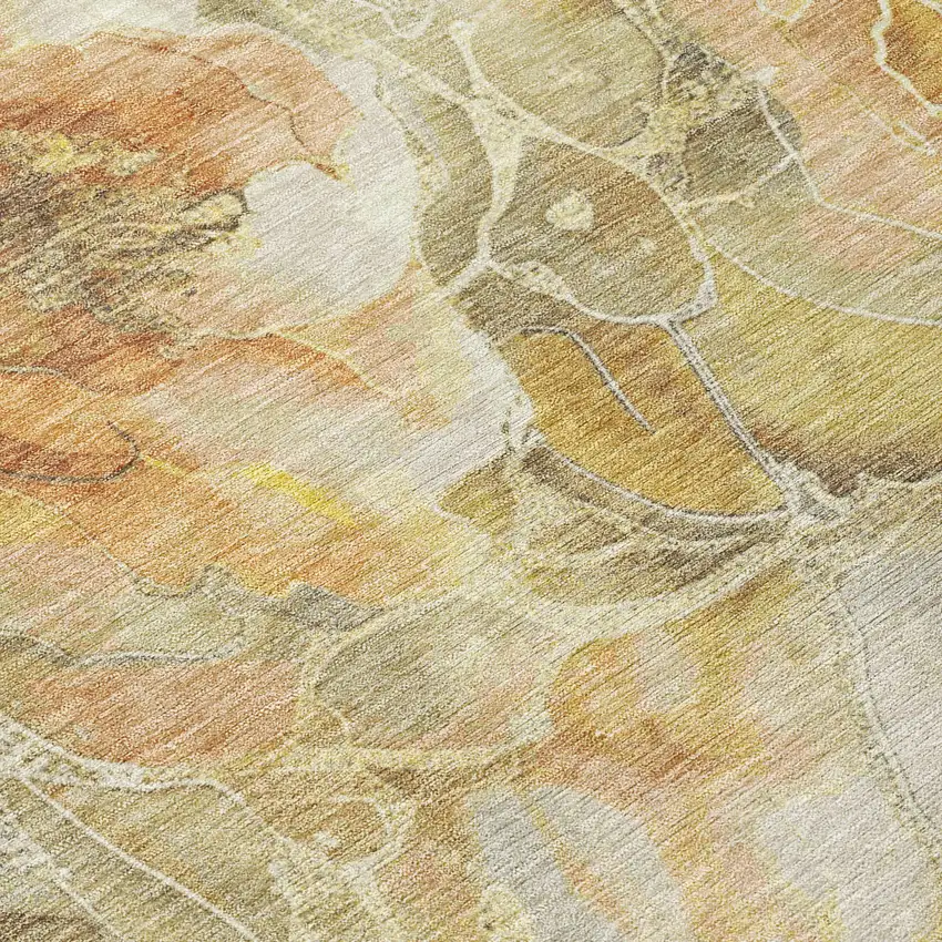 Gold And Gray Floral Washable Indoor Outdoor Area Rug Photo 8