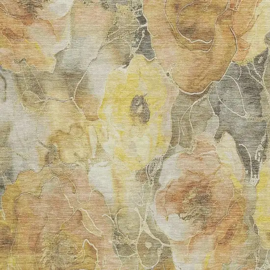 Gold And Gray Floral Washable Indoor Outdoor Area Rug Photo 3