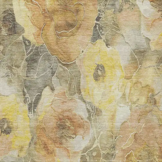 Gold And Gray Floral Washable Indoor Outdoor Area Rug Photo 7