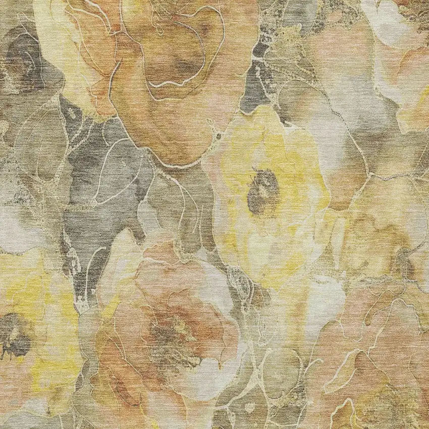 Gold And Gray Floral Washable Indoor Outdoor Area Rug Photo 7