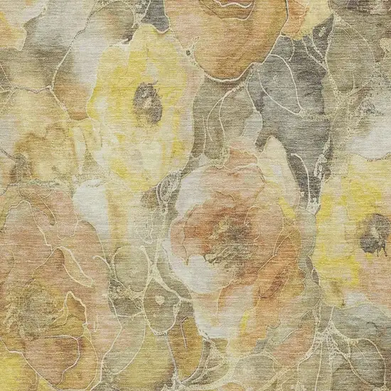 Gold And Gray Floral Washable Indoor Outdoor Area Rug Photo 3