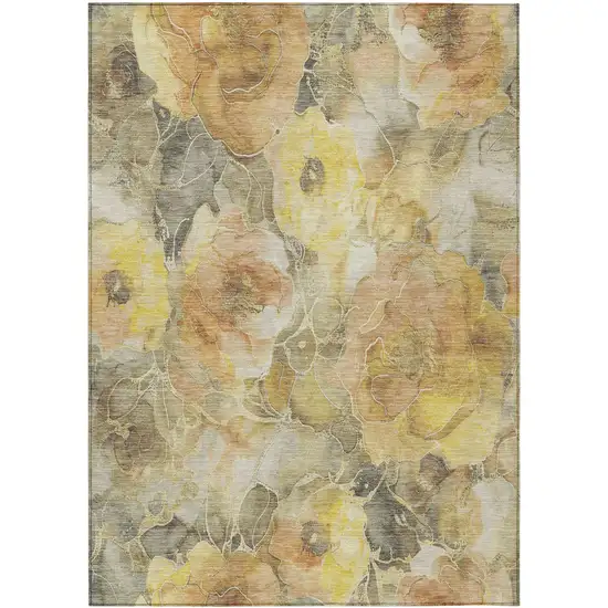 Gold And Gray Floral Washable Indoor Outdoor Area Rug Photo 9