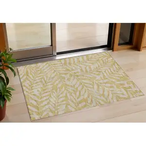Photo of Gold And Gray Floral Washable Indoor Outdoor Area Rug
