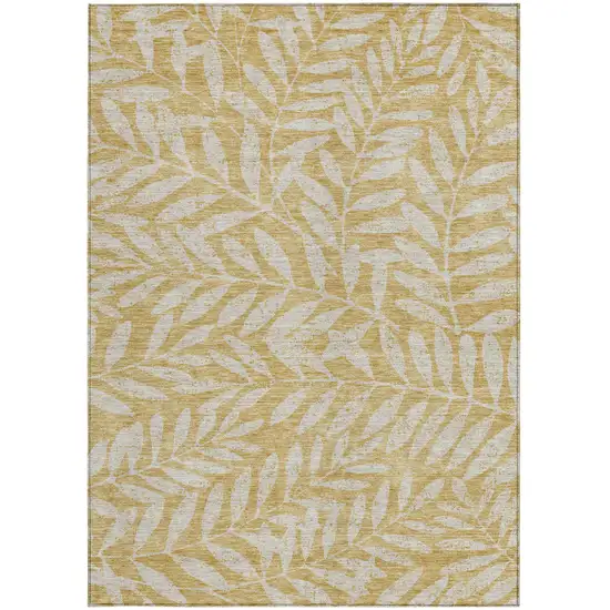 Gold And Gray Floral Washable Indoor Outdoor Area Rug Photo 7