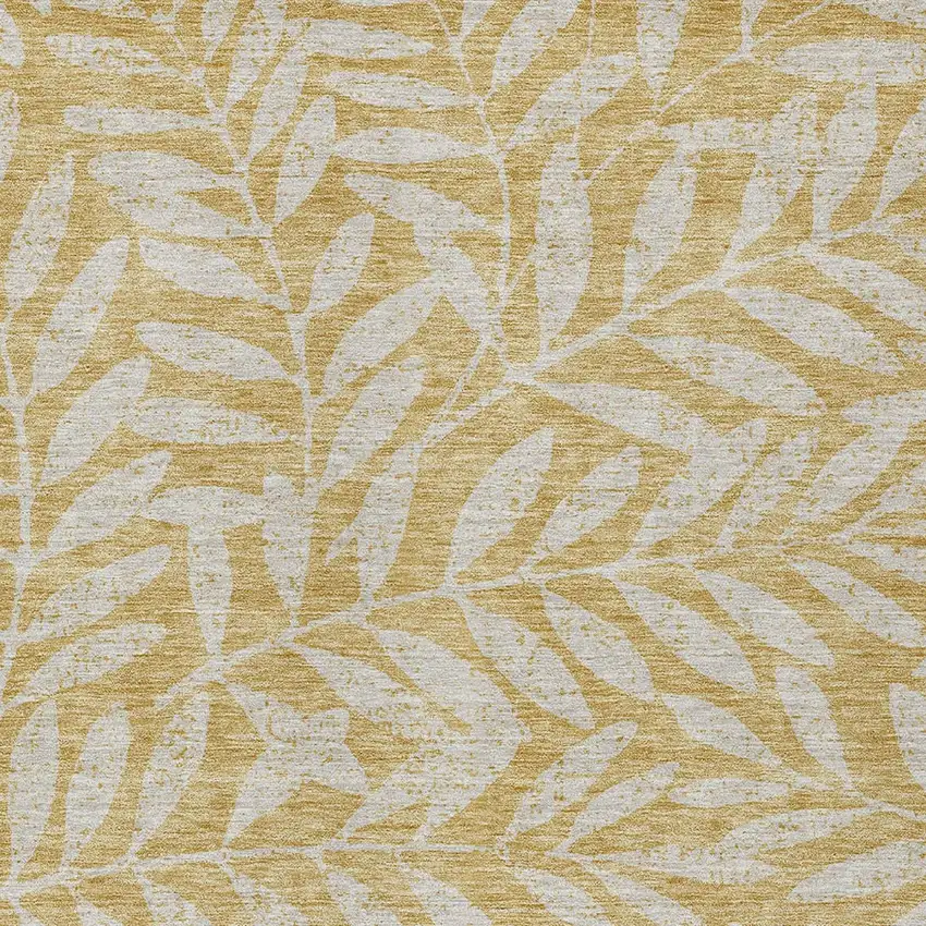 Gold And Gray Floral Washable Indoor Outdoor Area Rug Photo 6