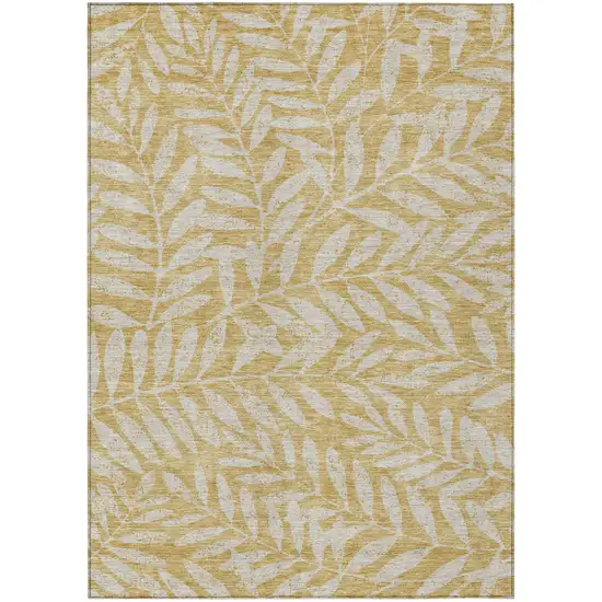 Gold And Gray Floral Washable Indoor Outdoor Area Rug Photo 2