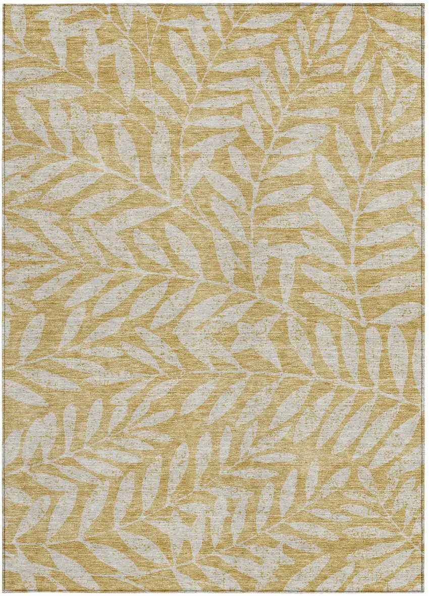 Gold And Gray Floral Washable Indoor Outdoor Area Rug Photo 6