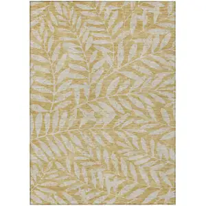 Photo of Gold And Gray Floral Washable Indoor Outdoor Area Rug