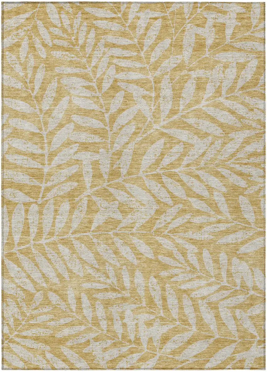 Gold And Gray Floral Washable Indoor Outdoor Area Rug Photo 2
