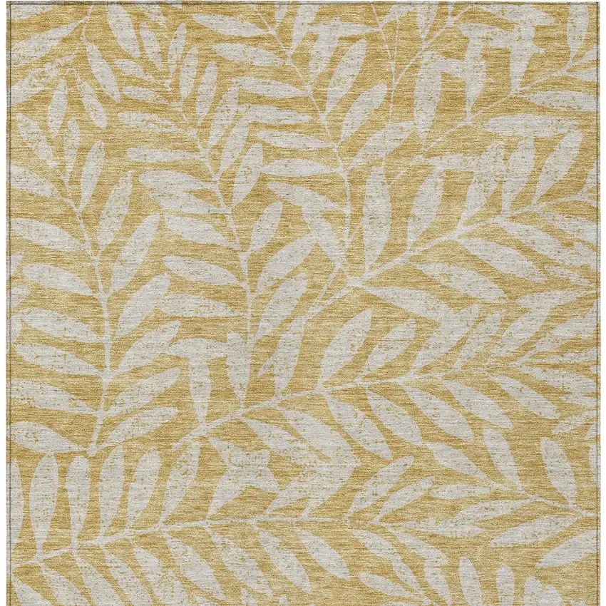 Gold And Gray Floral Washable Indoor Outdoor Area Rug Photo 7