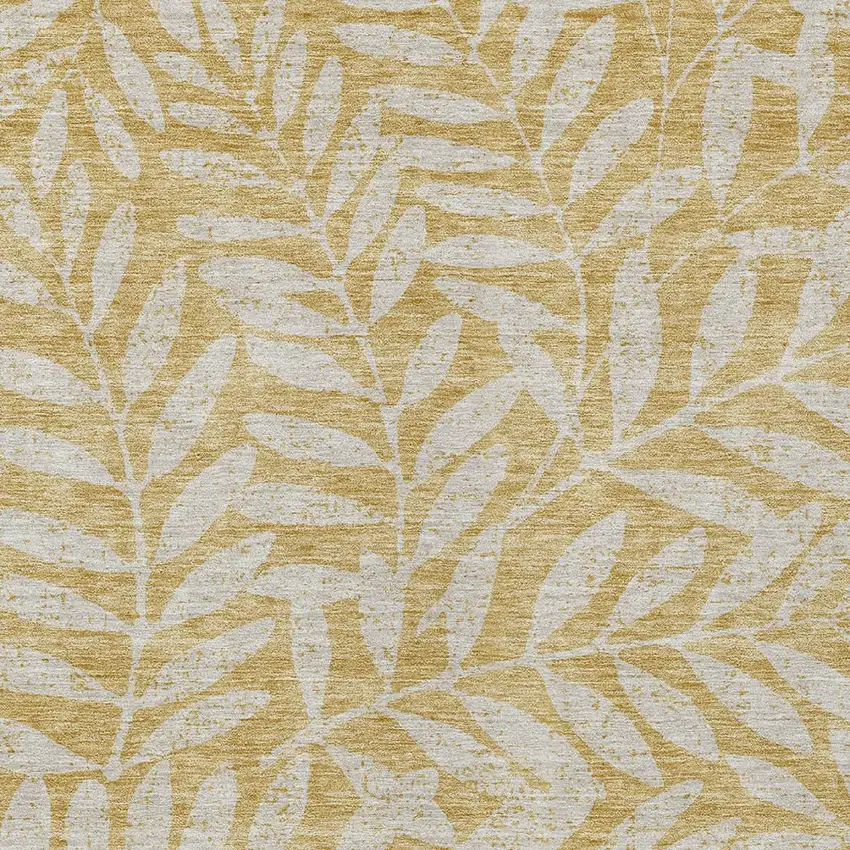 Gold And Gray Floral Washable Indoor Outdoor Area Rug Photo 6